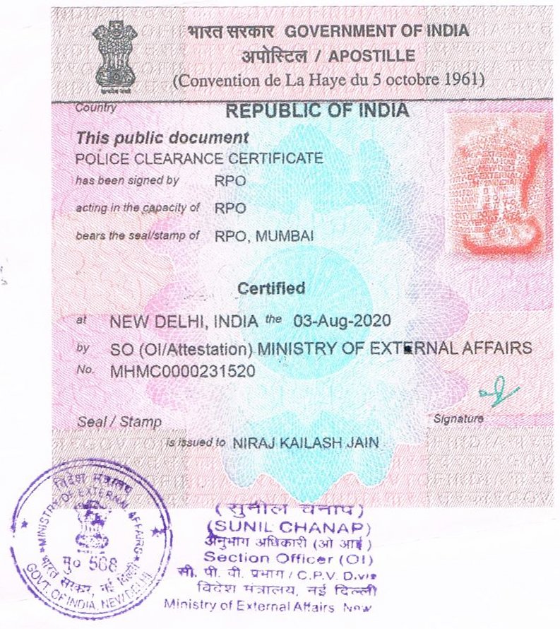 Police Clearance Certificate Apostille