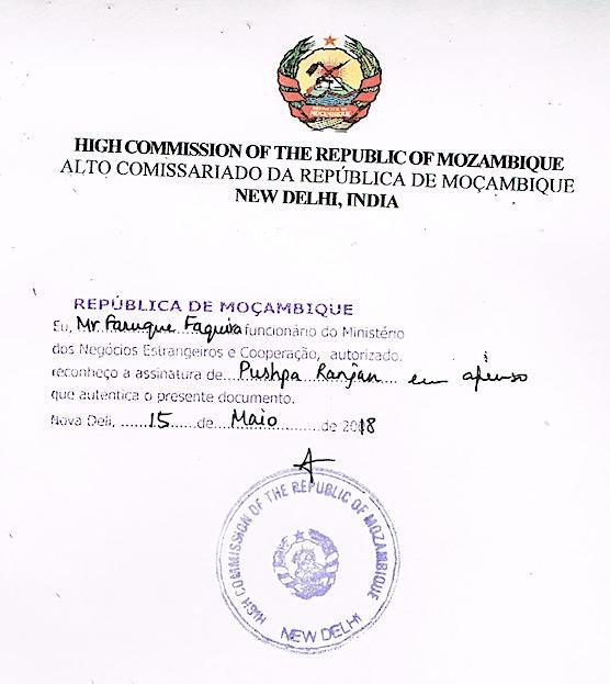 Mozambique Embassy Attestation