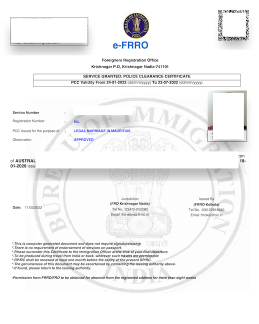 FRRO Apostille in India