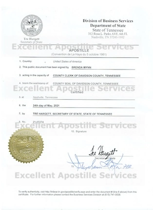 USA issued documents Apostille sample